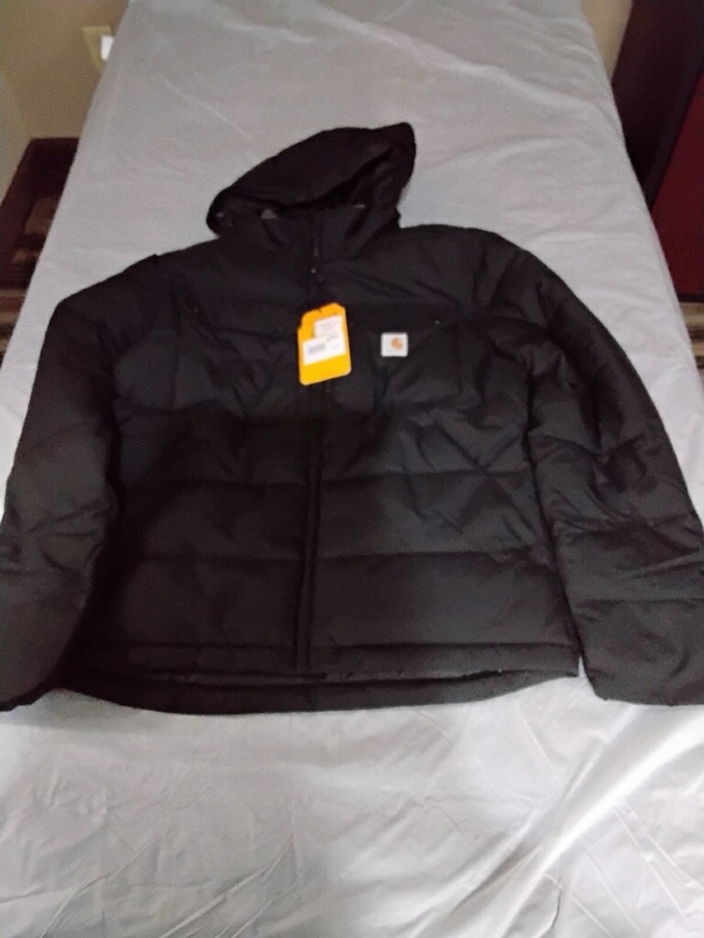 Carhartt Black Quilted Hooded Jacket with Logo Patch